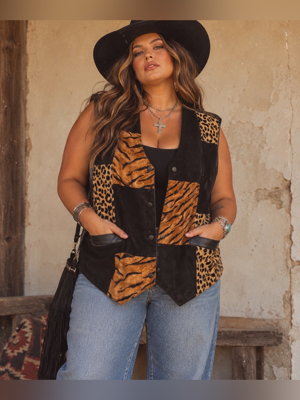 EUC STUNNING Vintage Jackie & Koko 100% Leather Patchwork Vest